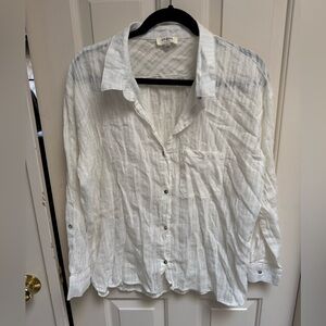 Umgee Sheer Striped White Button Down Shirt